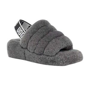 UGG Fluff Yeah Slide Fur Slippers Charcoal Grey Slingback Plush Women’s Size 11